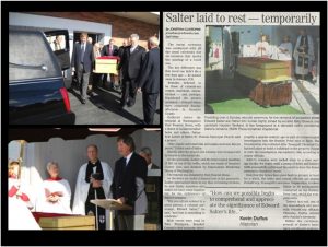 collage of two photos from interment with newspaper clipping telling the story
